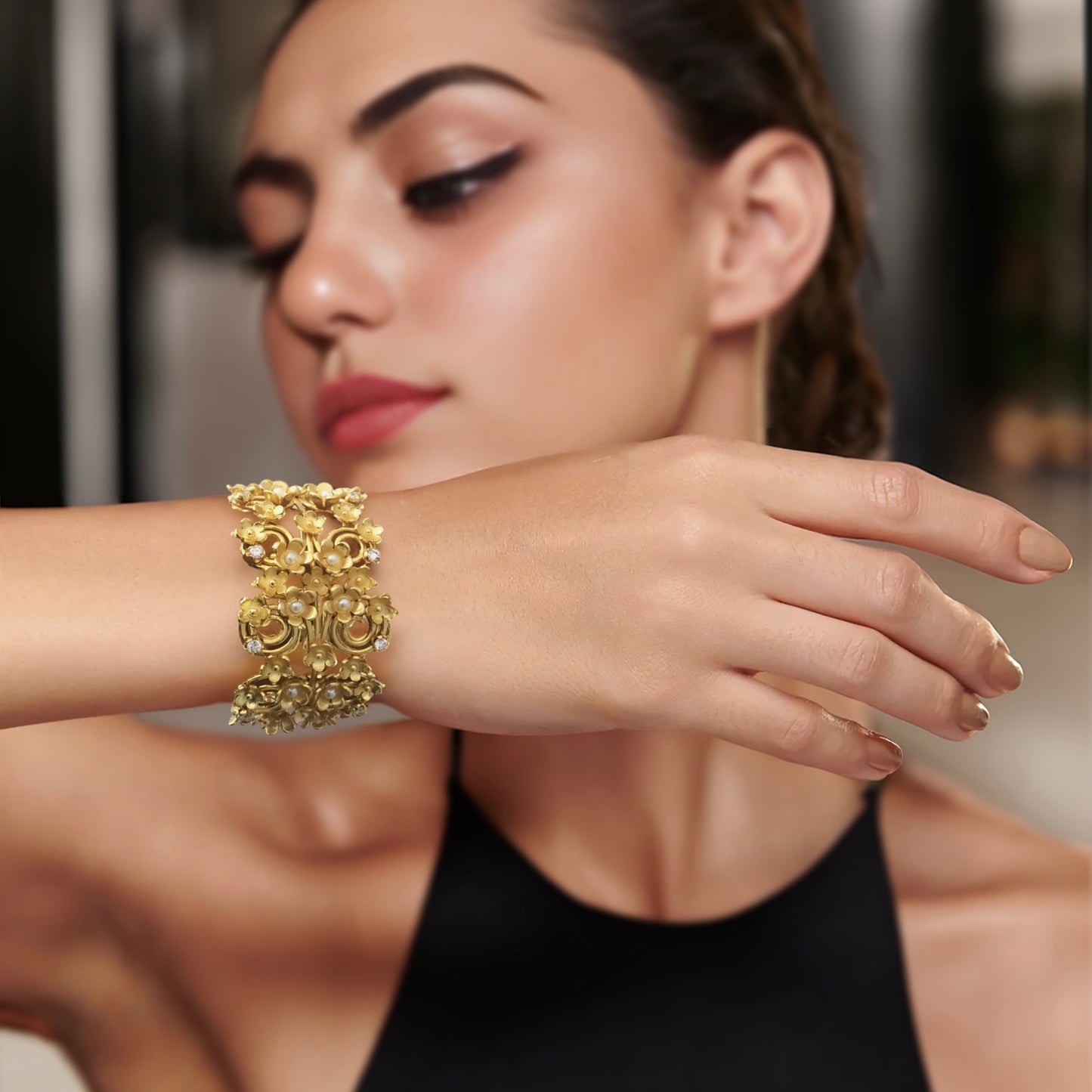 Statement Floral Bracelet With A Twist