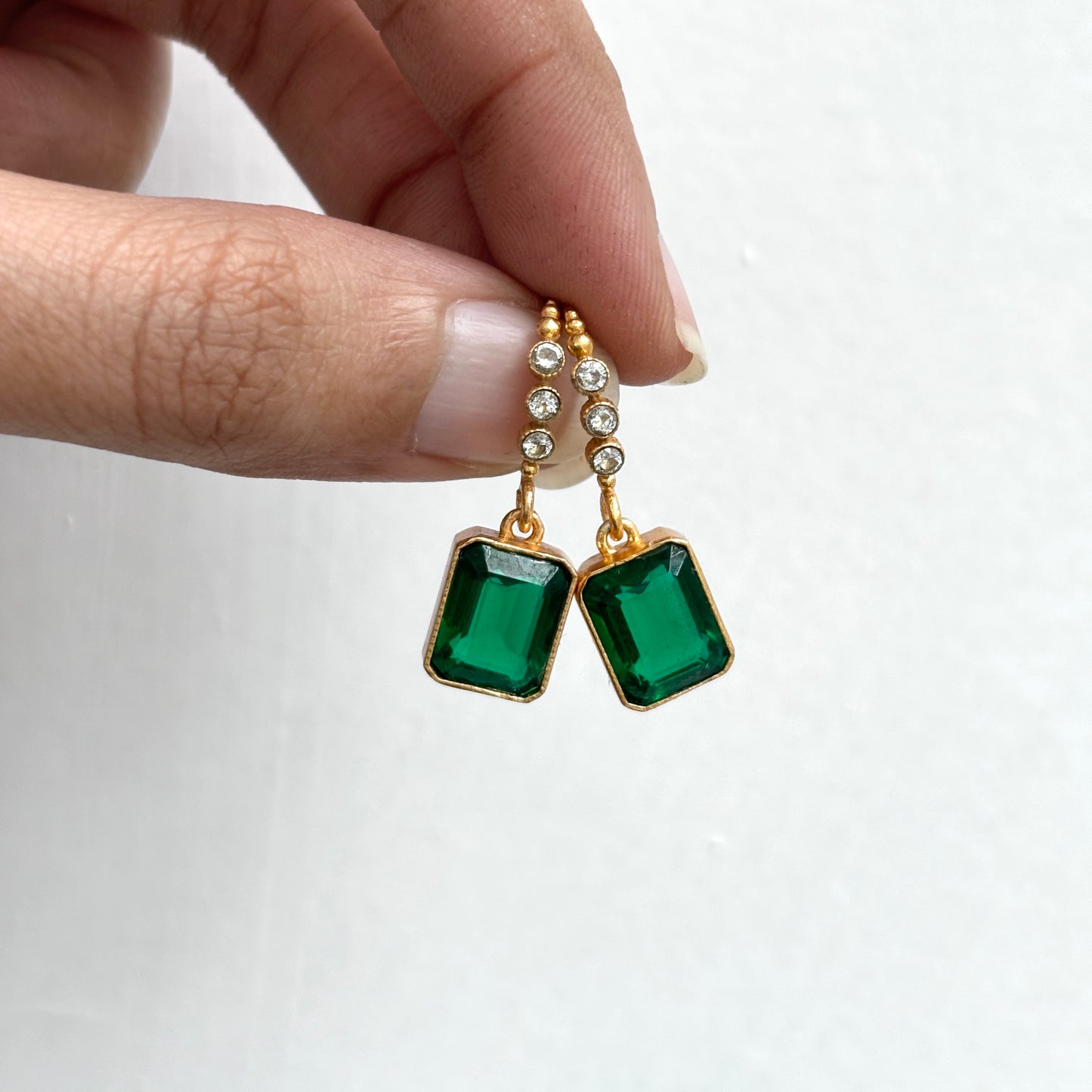 Emerald Green Cushion Earrings