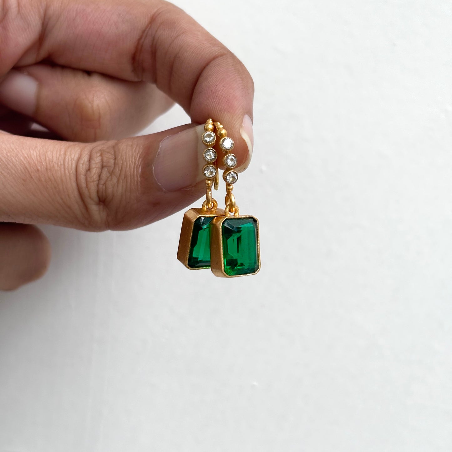 Emerald Green Cushion Earrings