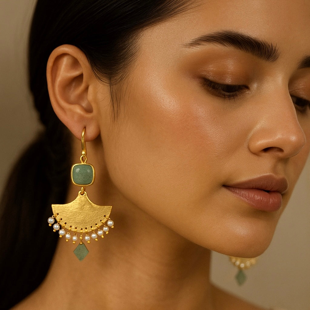 Dual Green Stone Earrings
