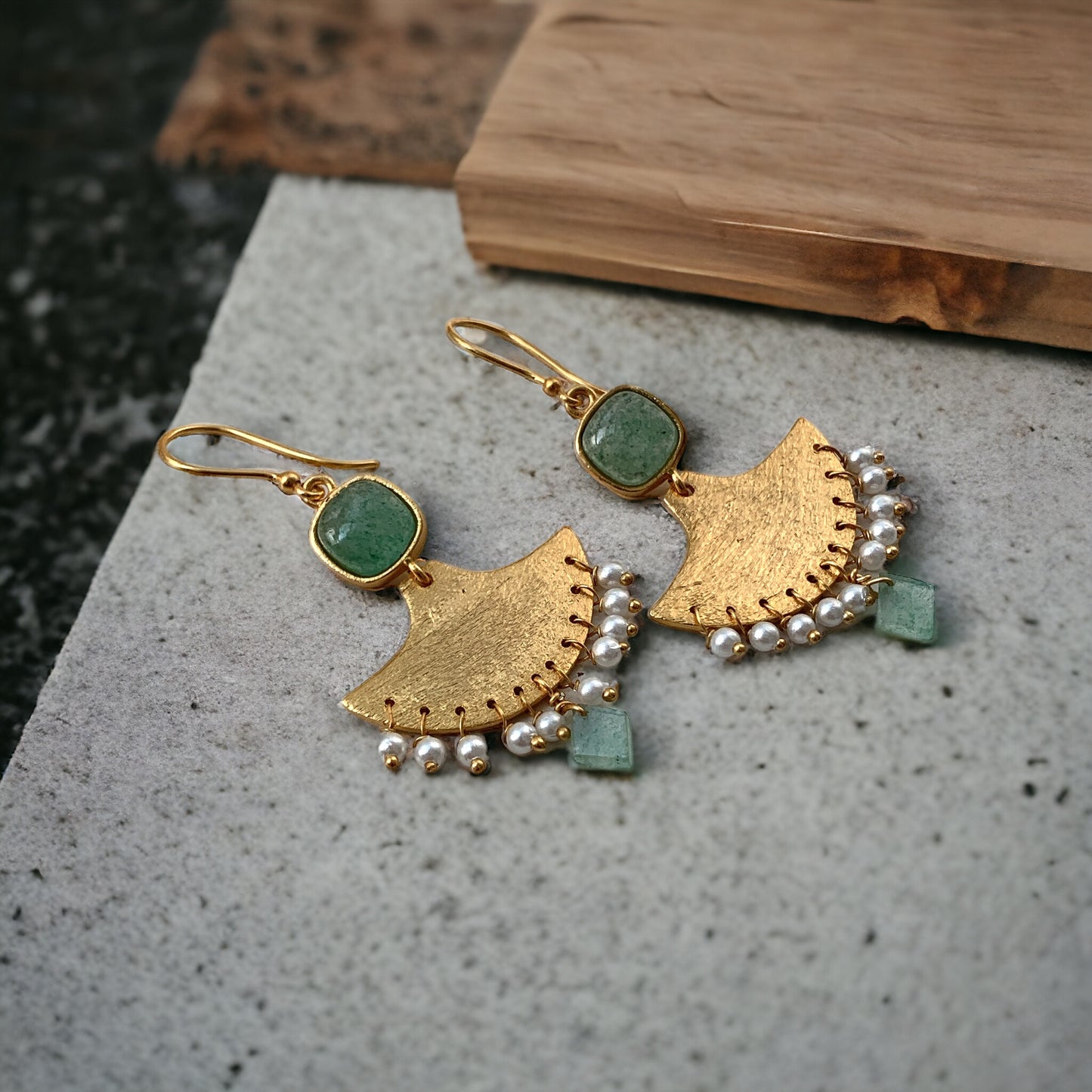 Dual Green Stone Earrings