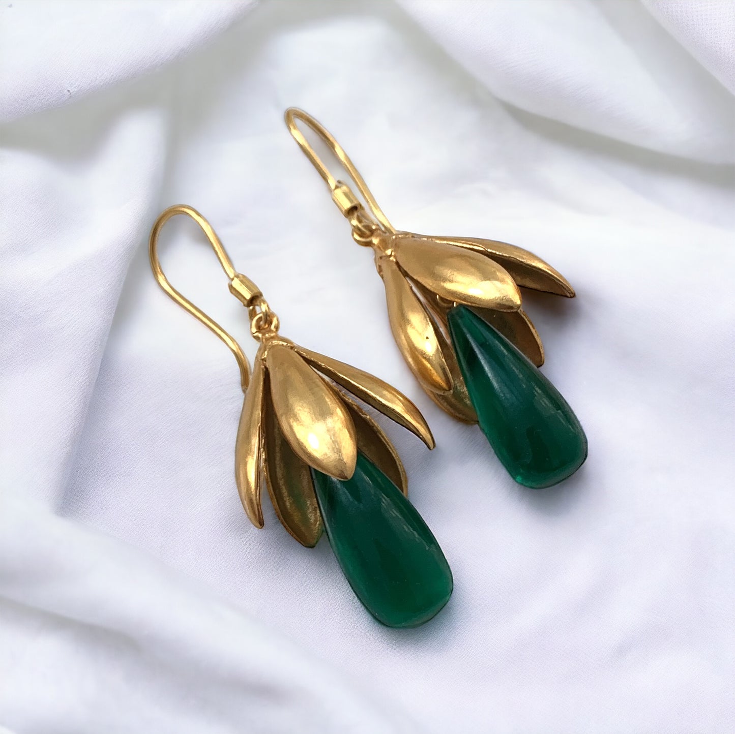 Green Drop Flower Earrings