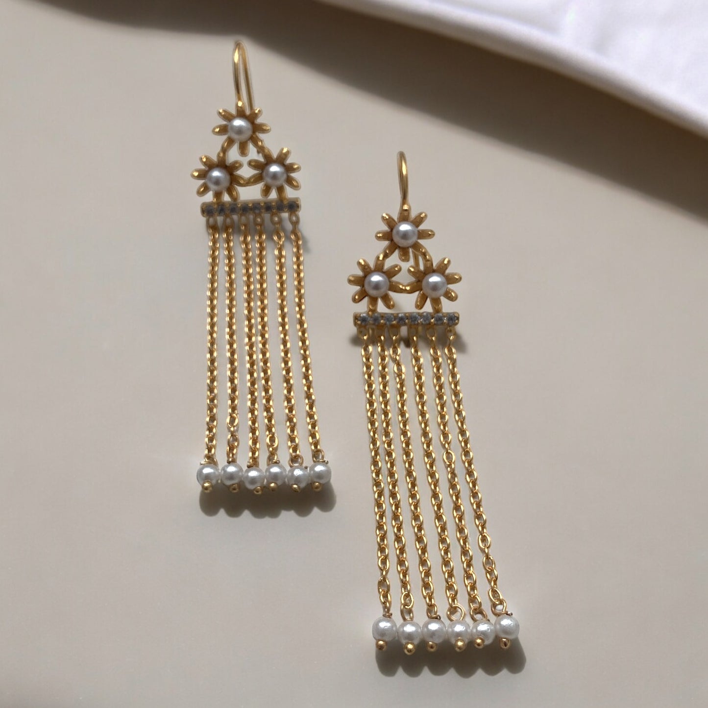 Three Flower Multi Chain Earrings