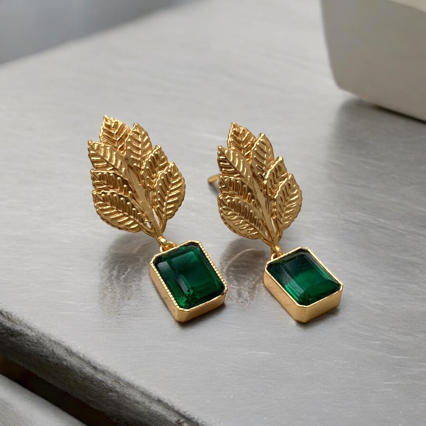 Emerald Leaf Earrings