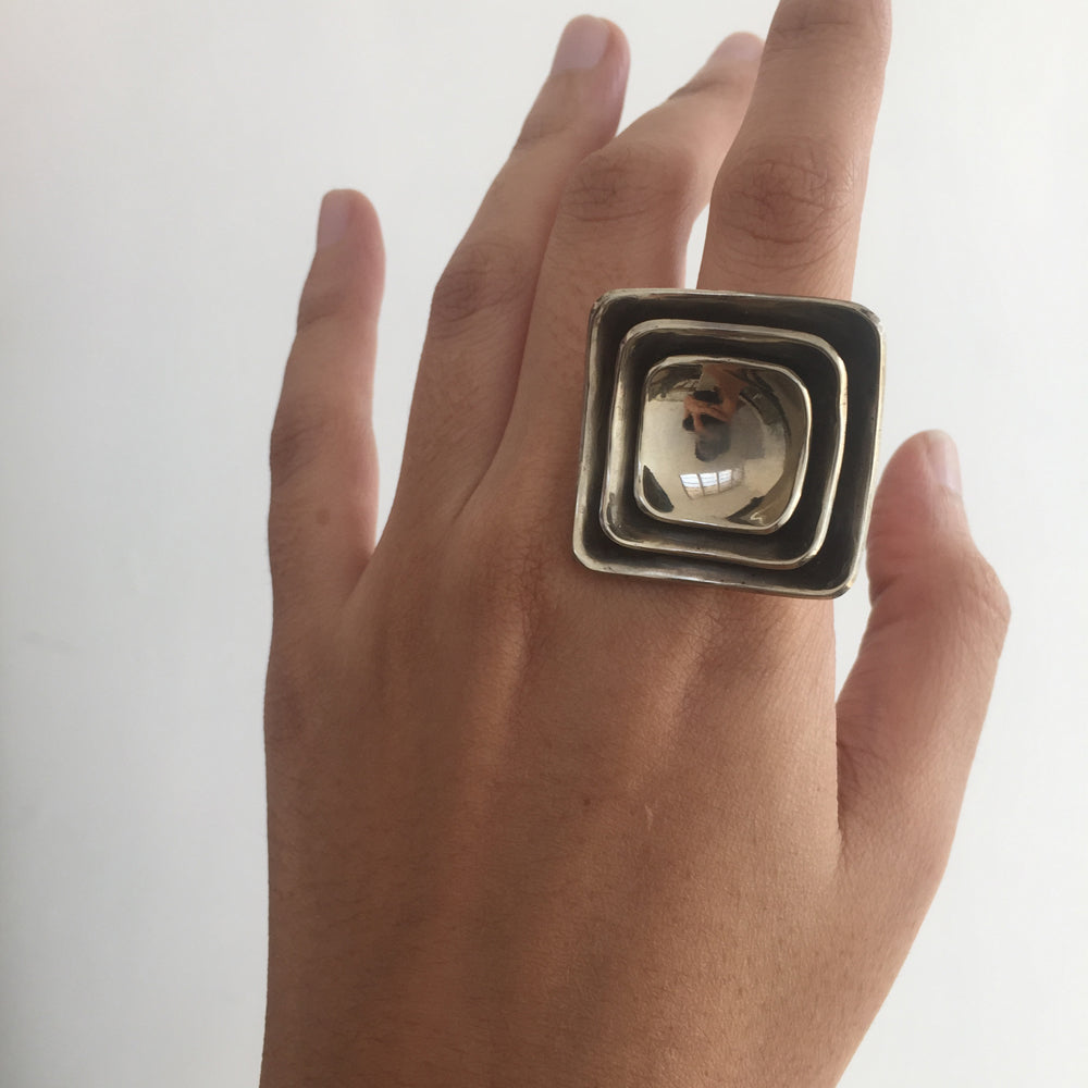 Antique Finish Geometric Ring