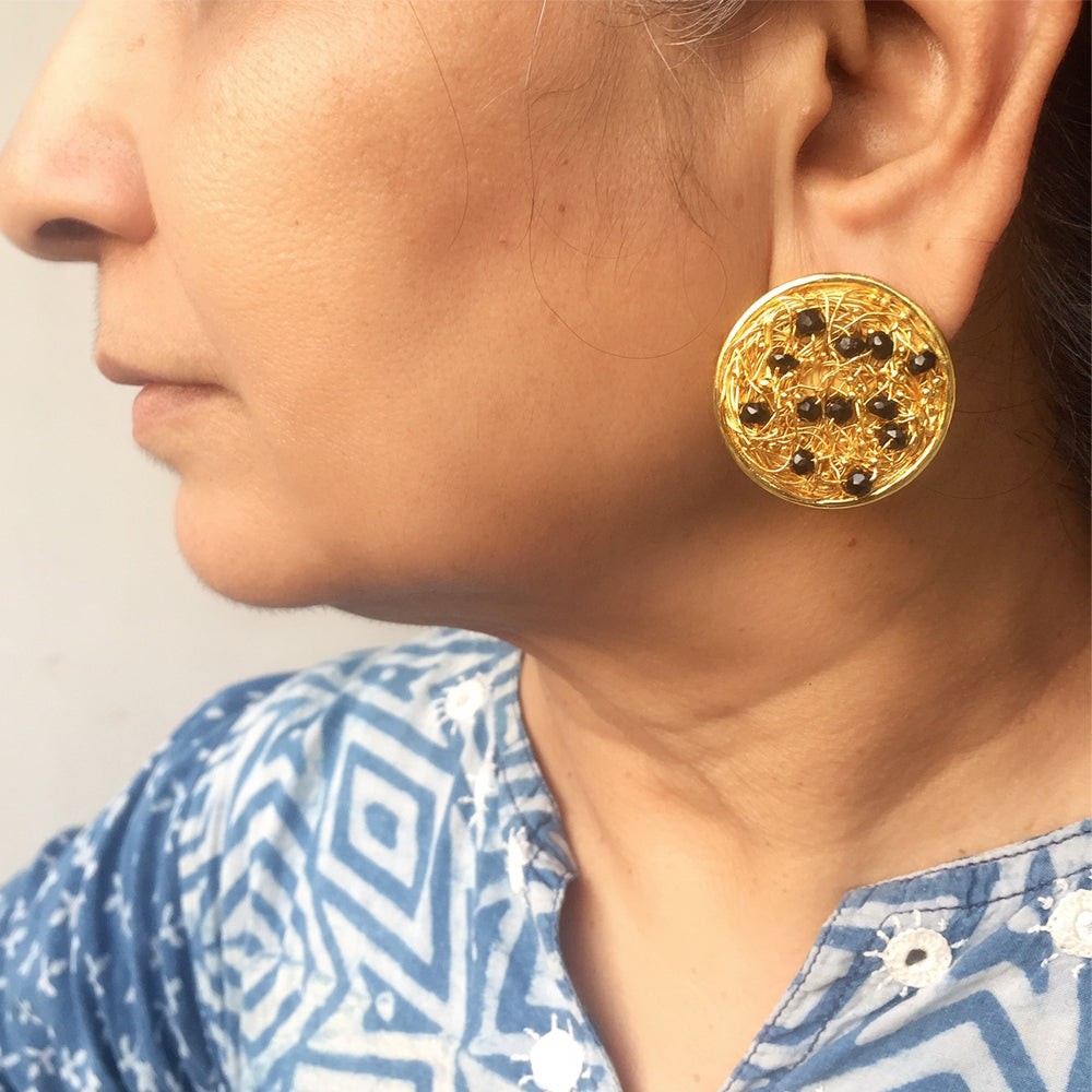 Beaded Black Mesh Earrings