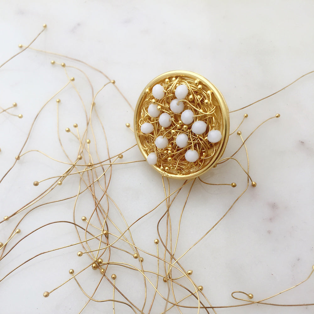 Beaded White Mesh Ring