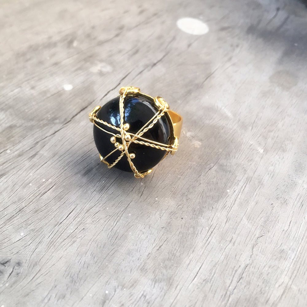 Black Onyx Mesh Stud Ring