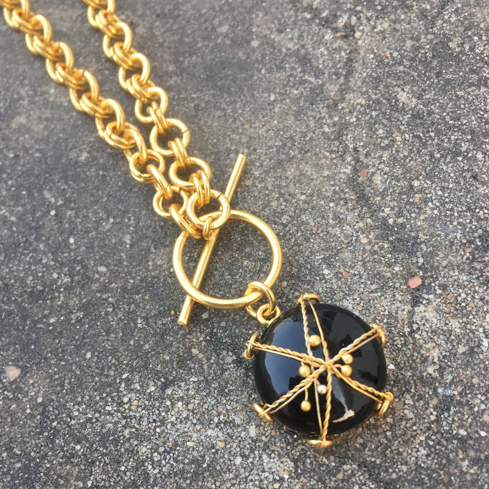 Black Onyx Short Choker Style Mesh Necklace