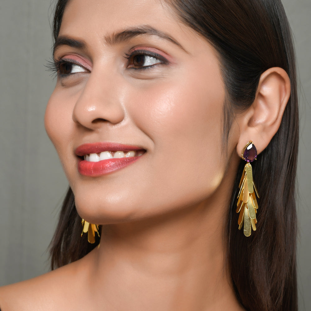 Leafy Earrings (Amethyst, Lemon Quartz, Smokey Quartz & Tanzanite)