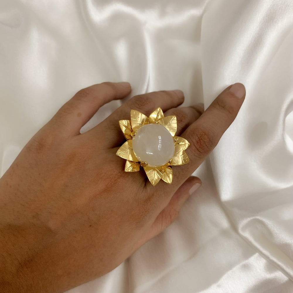 Moonstone Flower Ring