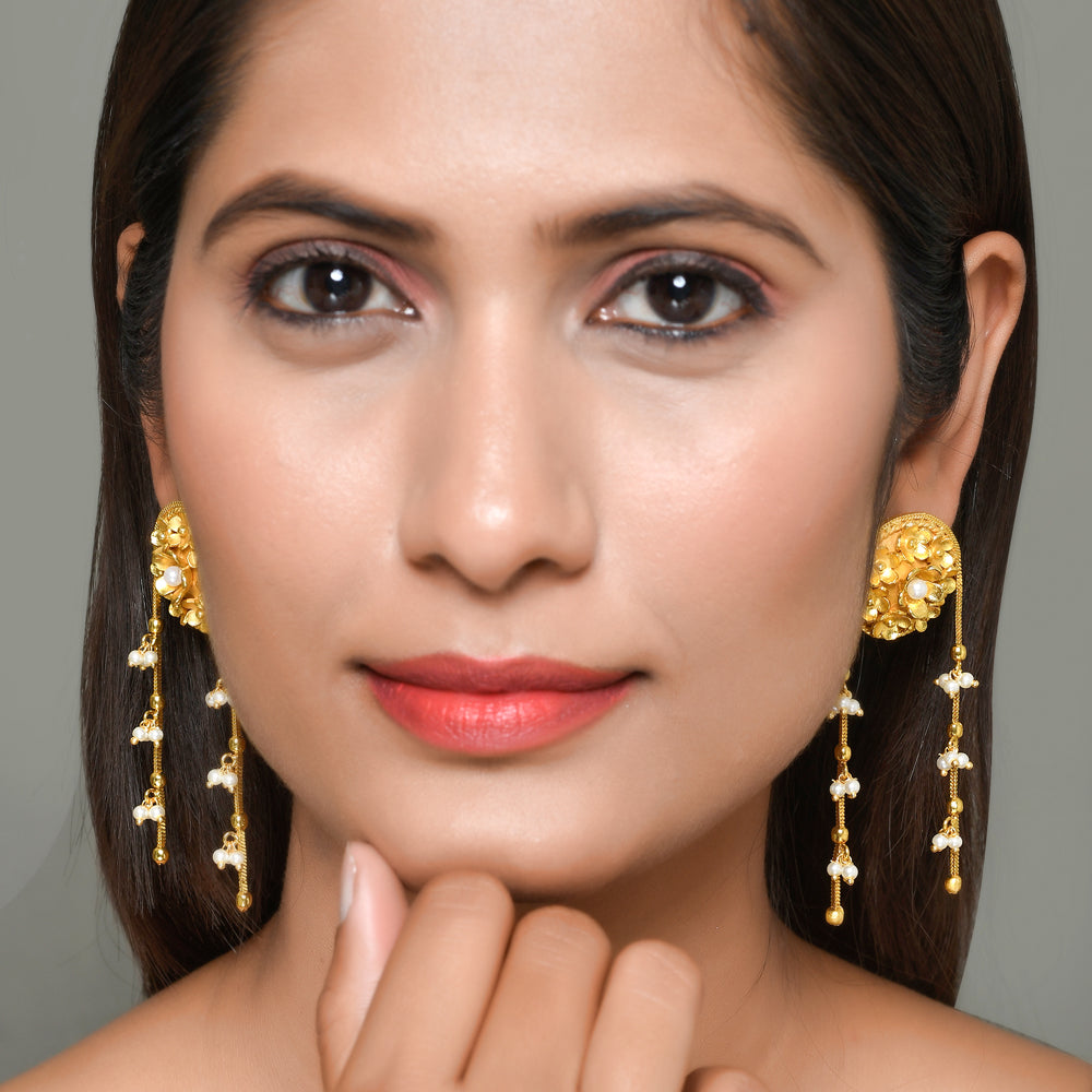 Pearl Cluster Hanging Chain Earrings