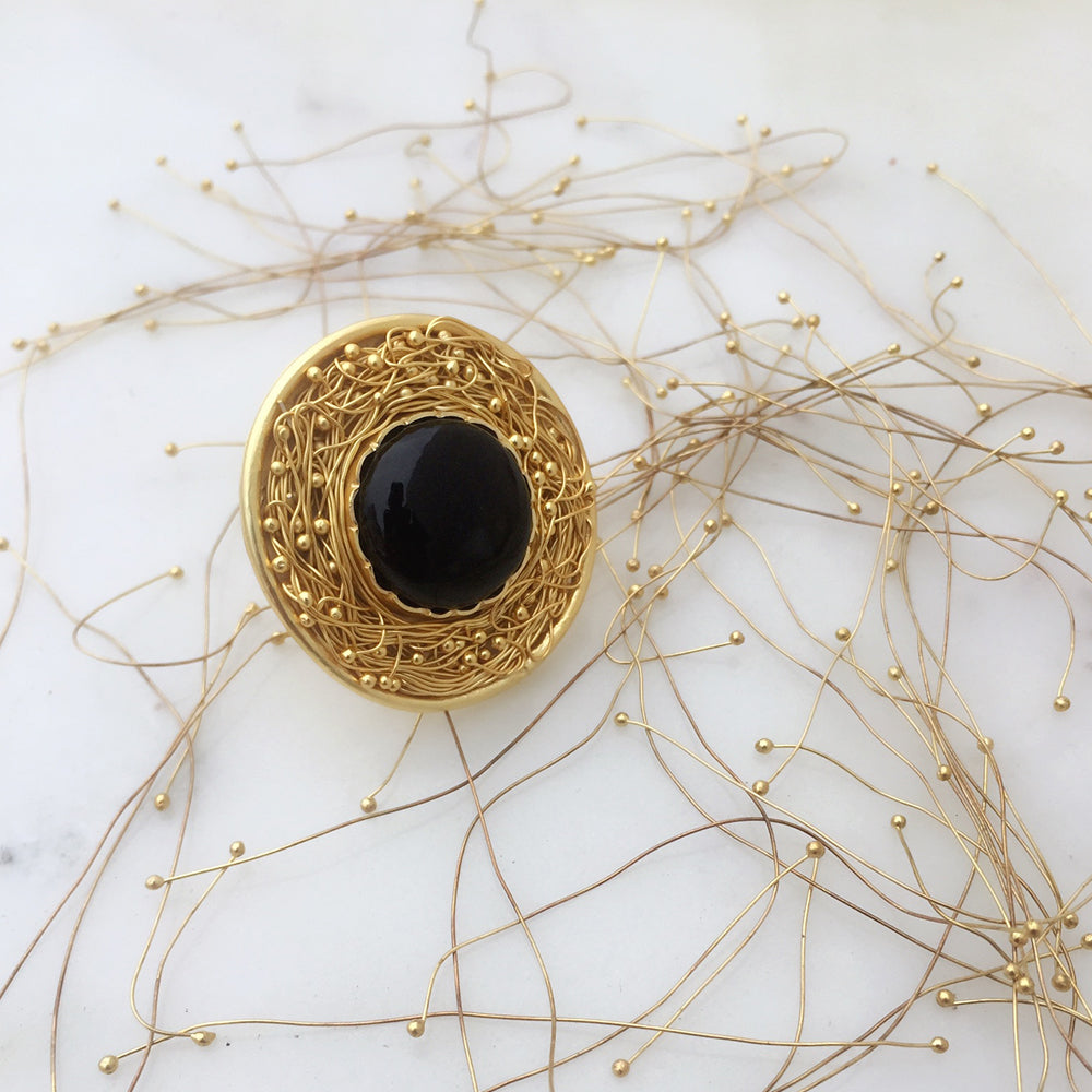 Statement Black Onyx Mesh Ring