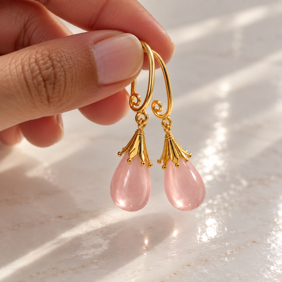 Rose Quartz Drop Earrings