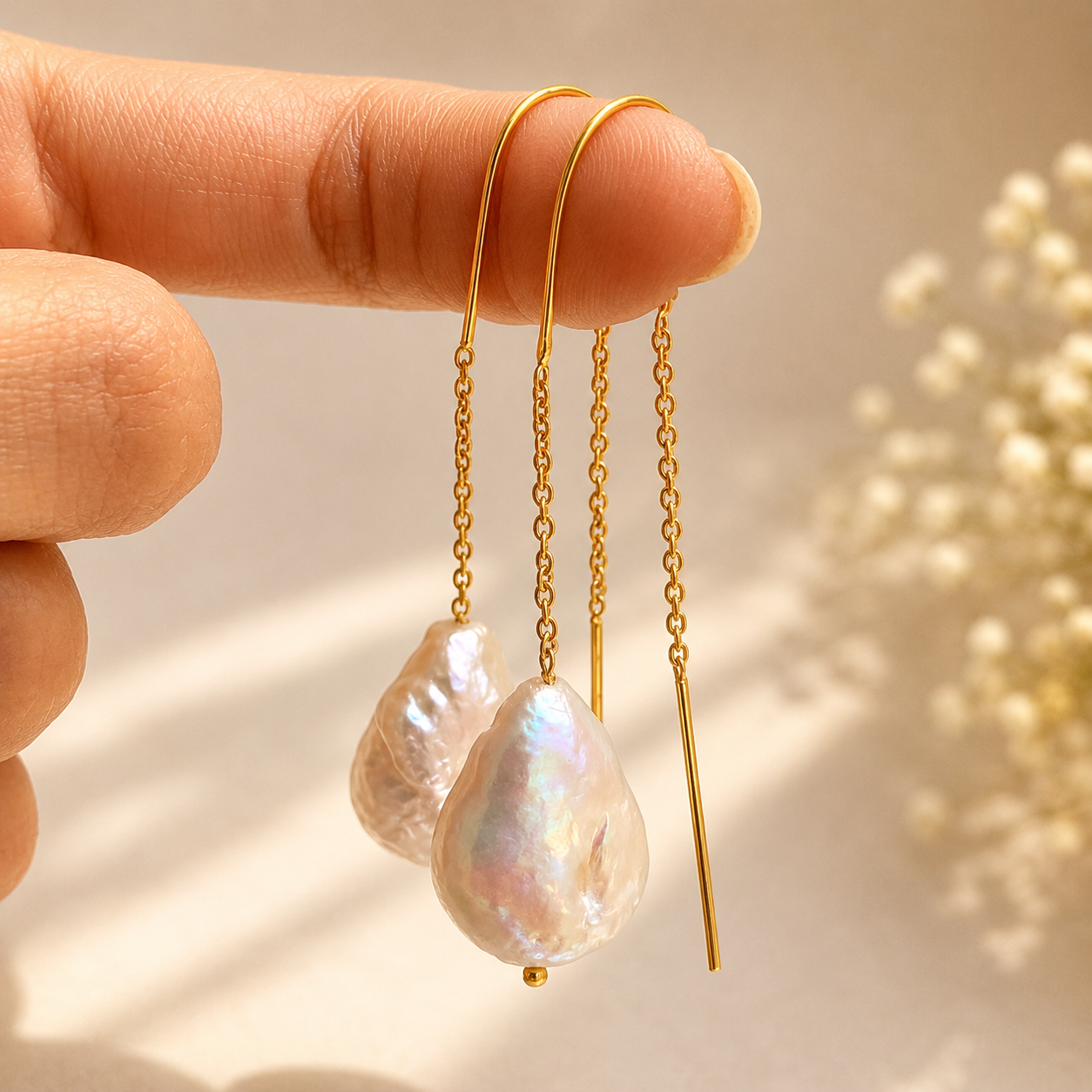 Baroque Pearl Threader Earrings