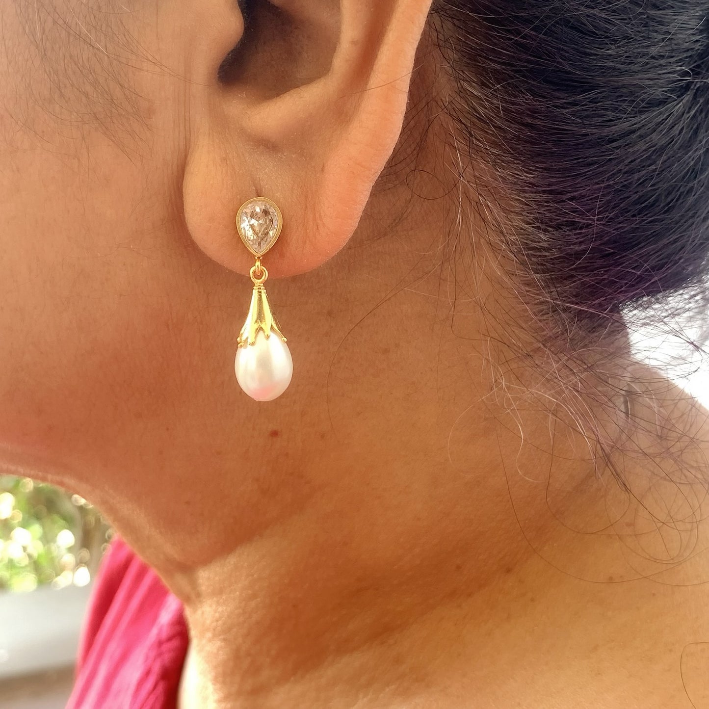 Teardrop CZ & Pearl Earring