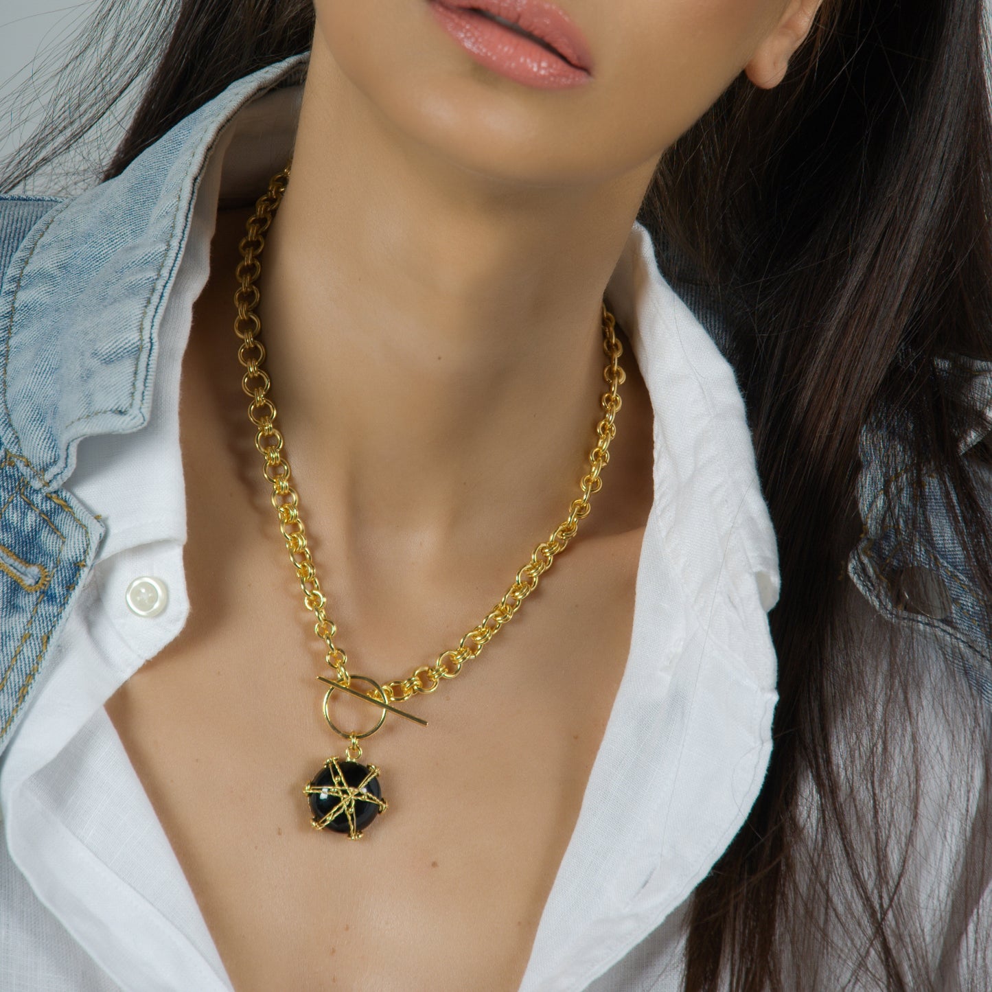 Black Onyx Short Choker Style Mesh Necklace