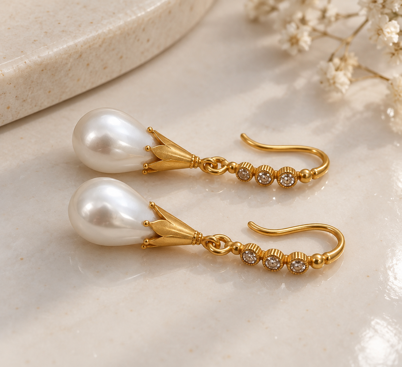 Zirconia Pearl Drop Earrings