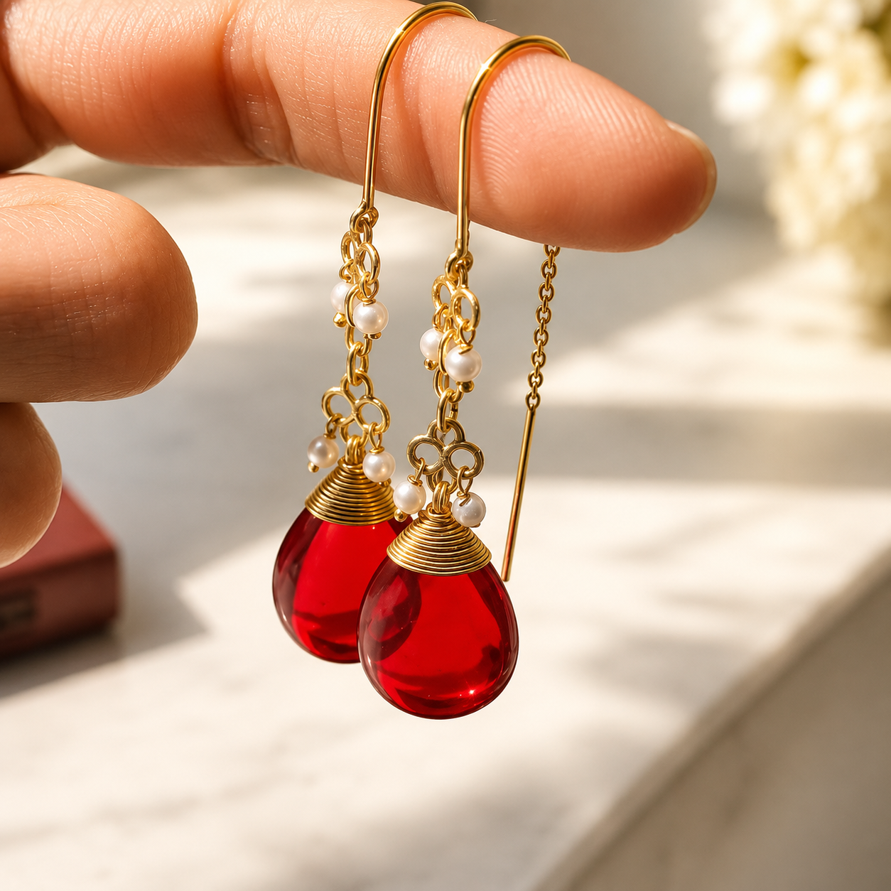 Corundum Threader Earrings