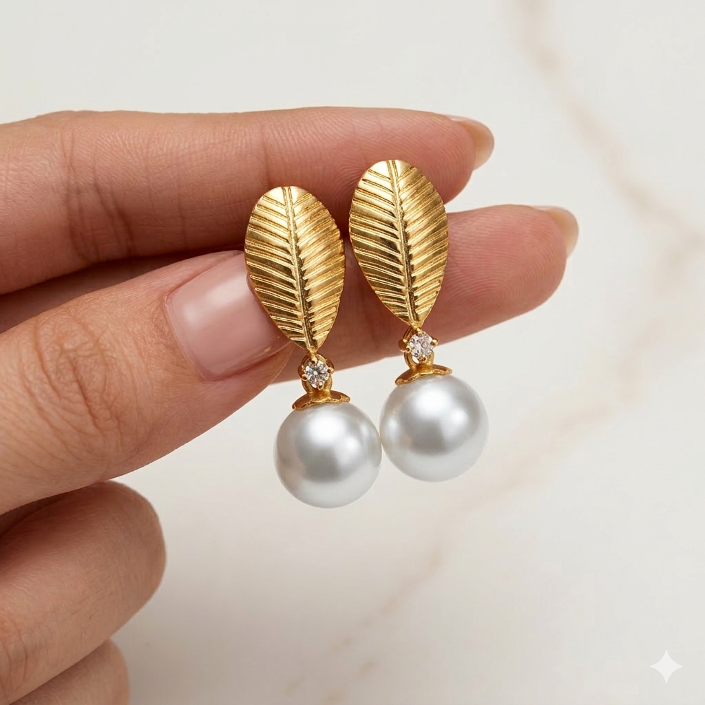 Leaf Pearl Drop Earrings