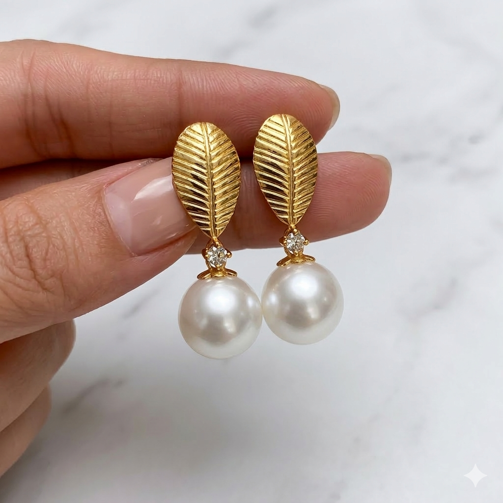 Leaf Pearl Drop Earrings