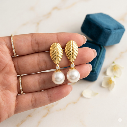 Leaf Pearl Drop Earrings