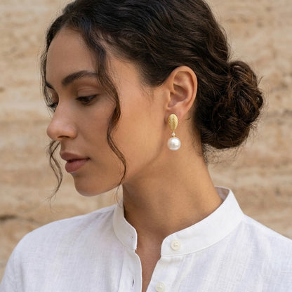 Leaf Pearl Drop Earrings