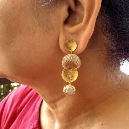 CZ & Baroque Pearl Half Chaand Earrings
