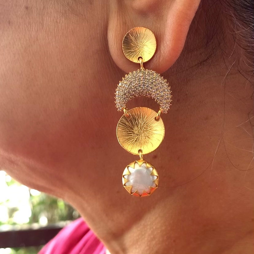 CZ & Baroque Pearl Half Chaand Earrings