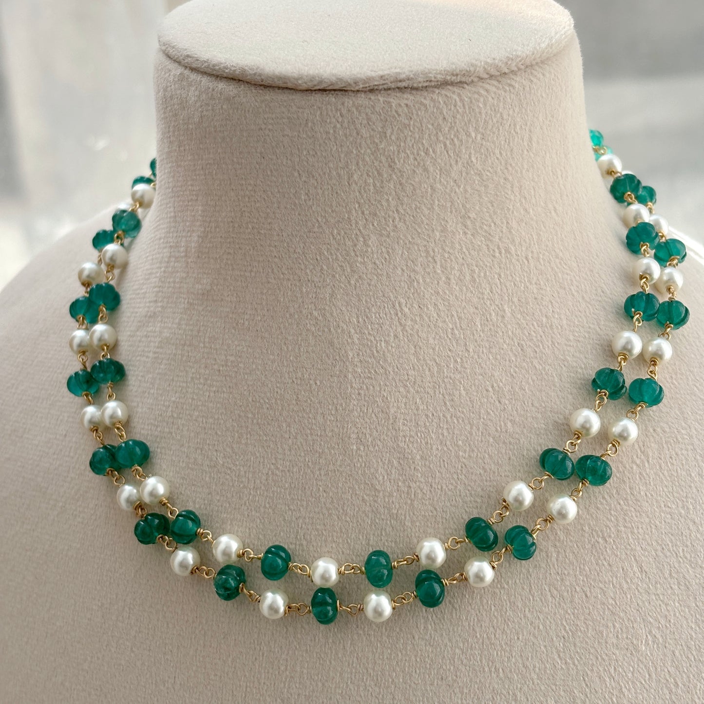 Melon Quartz & Pearl Double String