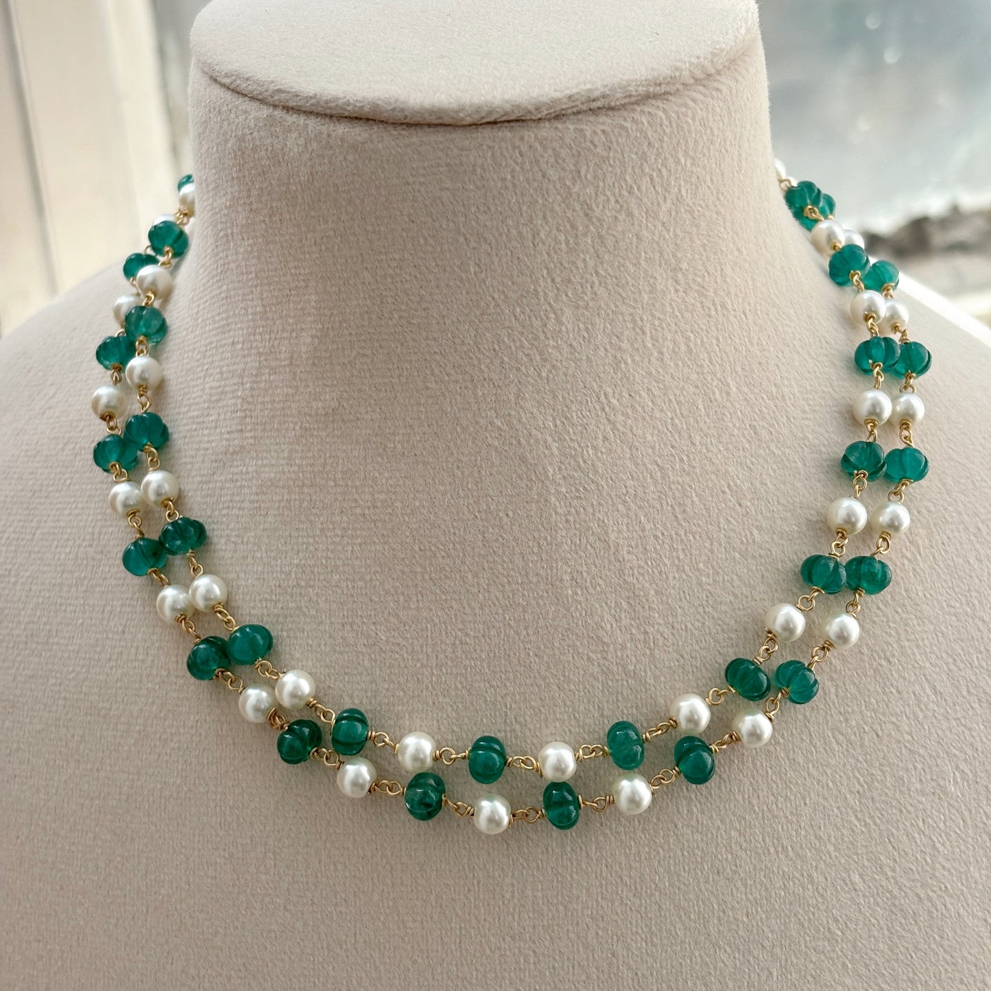 Melon Quartz & Pearl Double String