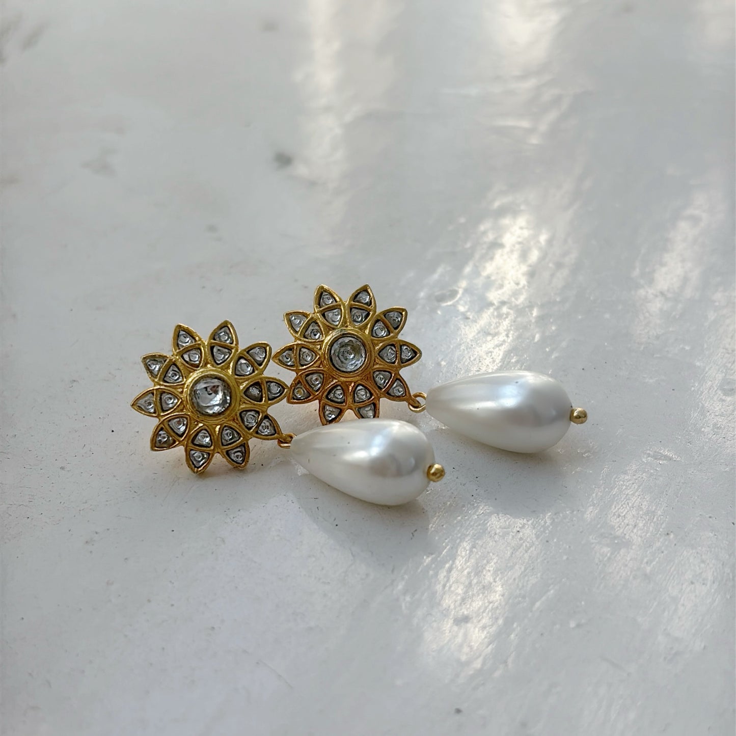 Polki Pearl Drop Earrings