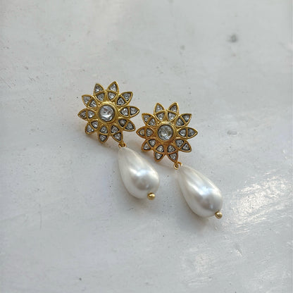 Polki Pearl Drop Earrings