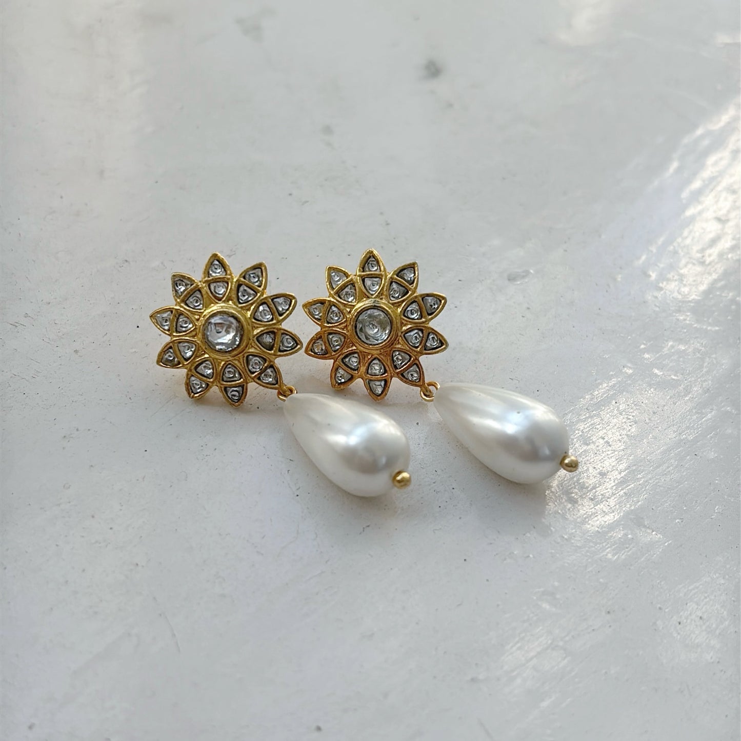 Polki Pearl Drop Earrings