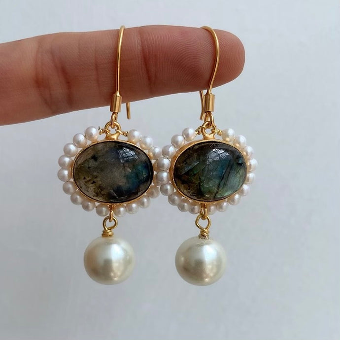 Labradorite Pearl Danglers