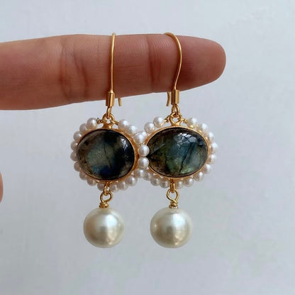 Labradorite Pearl Danglers