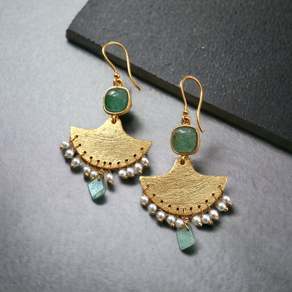 Dual Green Stone Earrings