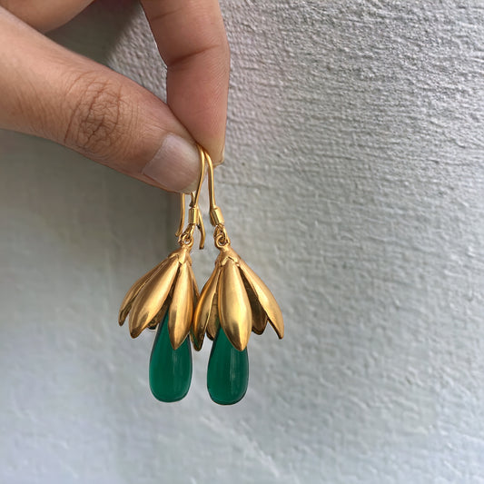 Green Drop Flower Earrings