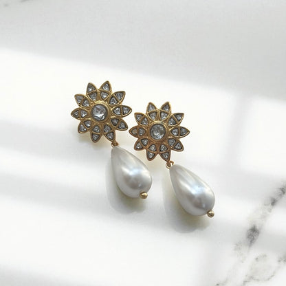 Polki Pearl Drop Earrings