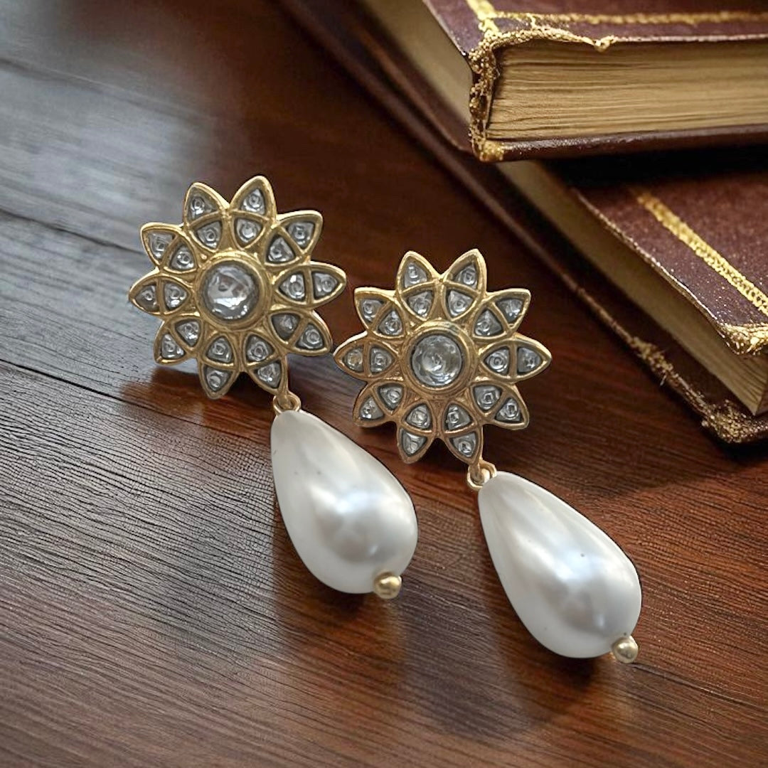 Polki Pearl Drop Earrings