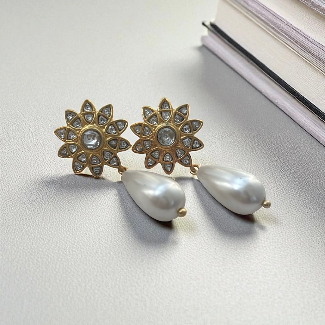 Polki Pearl Drop Earrings