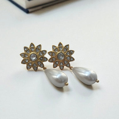 Polki Pearl Drop Earrings