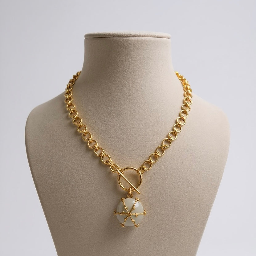 Rainbow Moonstone Short Choker Style Mesh Necklace