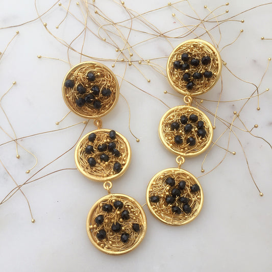 Beaded Black Mesh Danglers