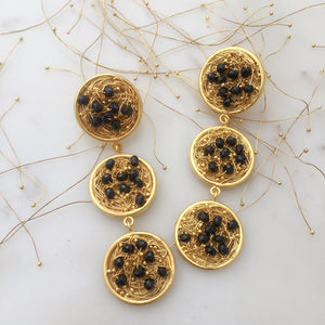 Beaded Black Mesh Danglers
