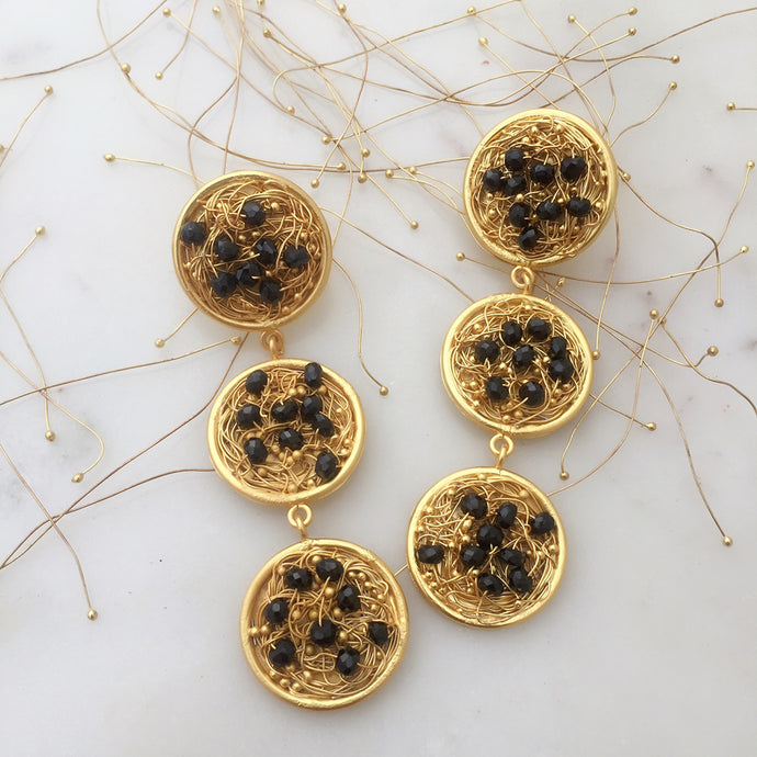Beaded Black Mesh Danglers