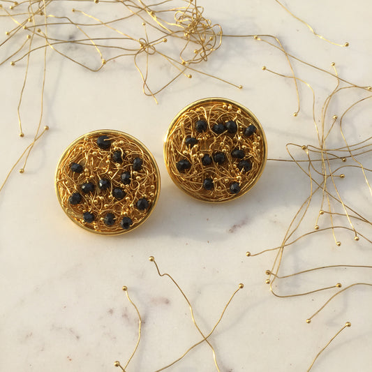Beaded Black Mesh Earrings