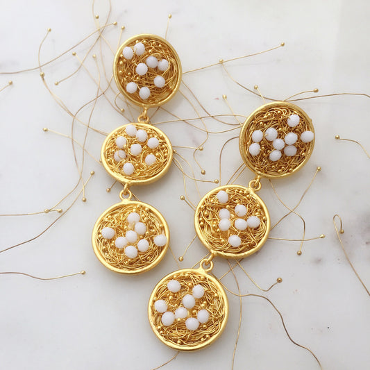 Beaded White Mesh Danglers