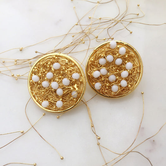 Beaded White Mesh Earrings