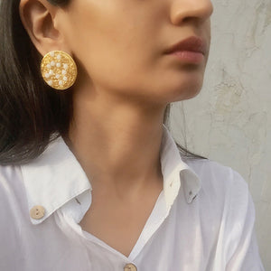 Beaded White Mesh Earrings
